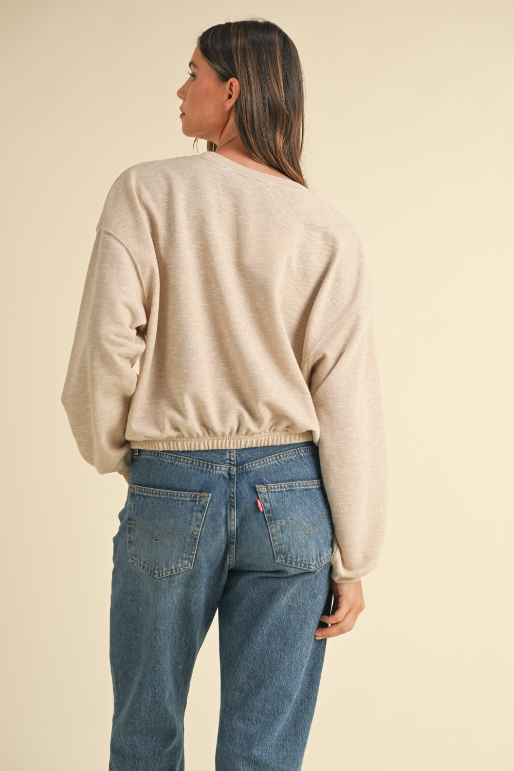 Maxct &Mable Round Neck Letter Embroidery Crop Sweatshirt