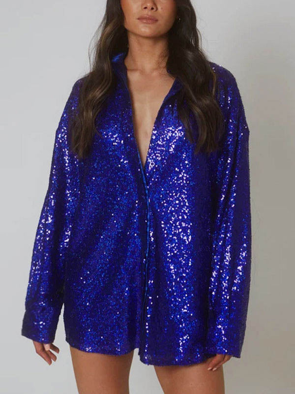Sequin Long Sleeve Shirt Party Mini Dress Maxct