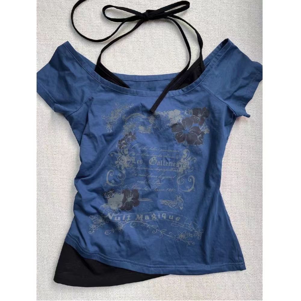 Maxct Retro Streetwear Y2K Letter Print T-Shirt Women Fashion Street Millennial Trend One Neck Spice Girl Slim Harajuku Casual Top