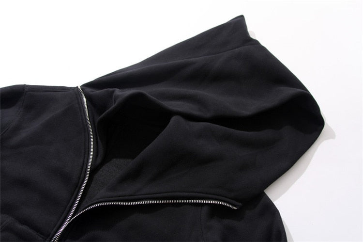 Unisex Full Zipper Harajuku Black Hoodie Maxct