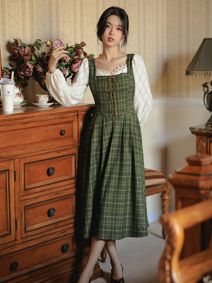 Rustic Plaid Lace Up Corset Midi Dress Maxct