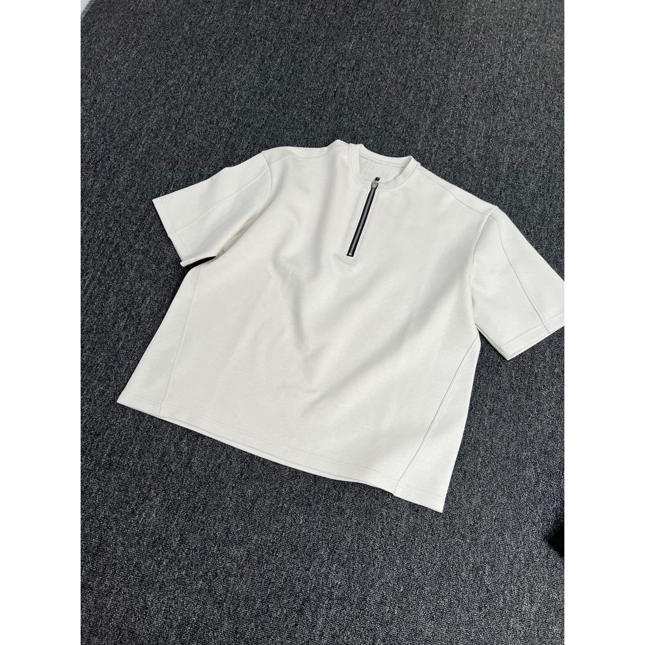 Maxct 90s Streetwear American Style Trendy Brand Niche Simple Pure Cotton Short-sleeved T-shirt Men's Summer New Loose Street Half-zipper Short-sleeved Top - Image 2