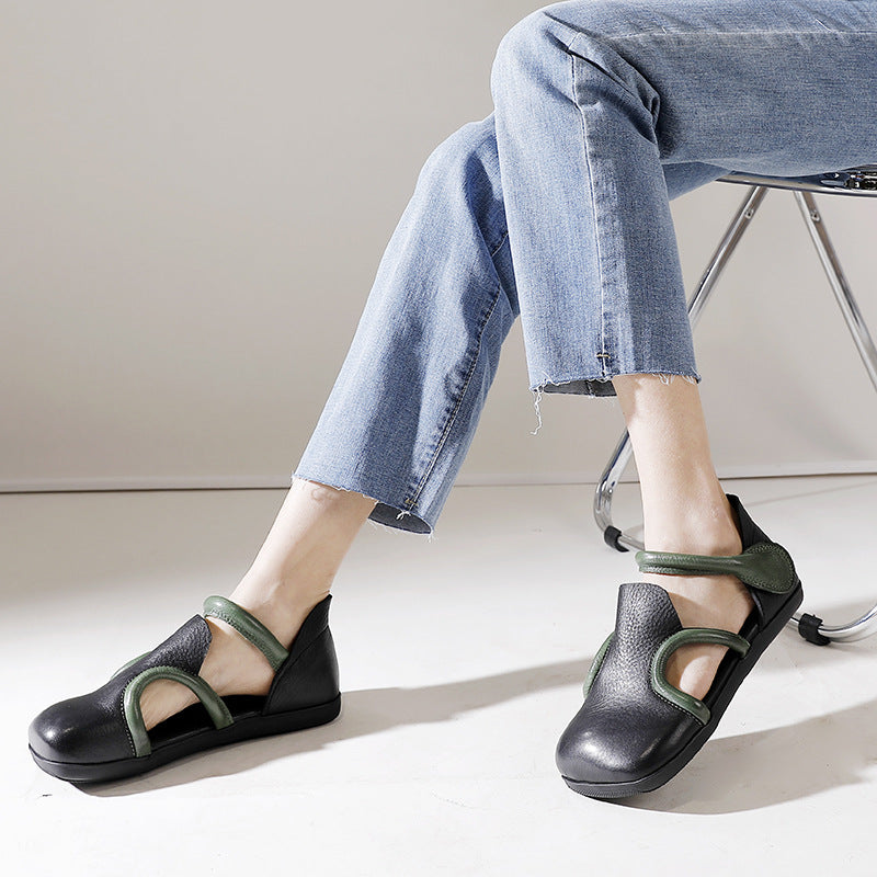 Vintage Niche Leather Flat Sandals Maxct