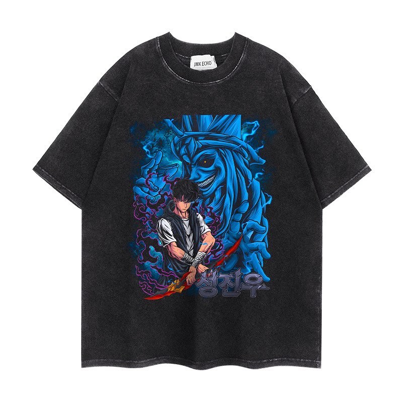 90s Streetwear Solo Leveling Anime T Shirt Men Harajuku Printed Pattern Men Clothing Streetwear Oversized Tops Graphic Cotton Short Sleeve