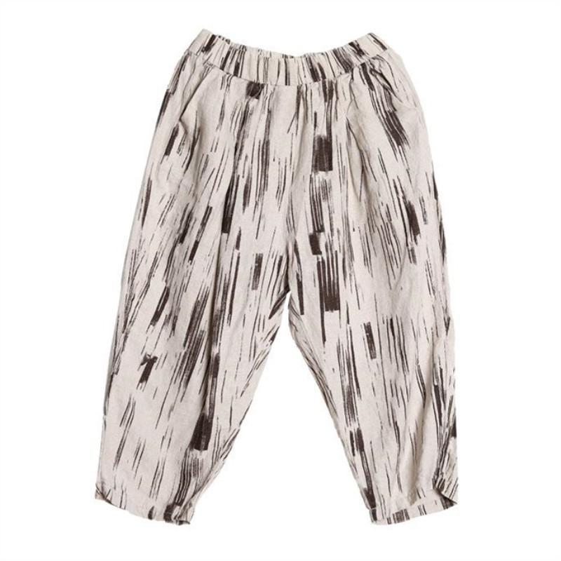Casual Cotton Linen Striped Wide Leg Harem Pants