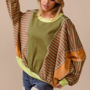 Maxct &BiBi Color Block Striped Round Neck Sweatshirt