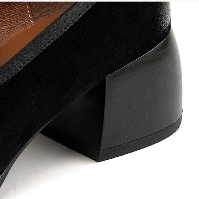 Suede Loafers Block Heel with Butterfly Details Maxct
