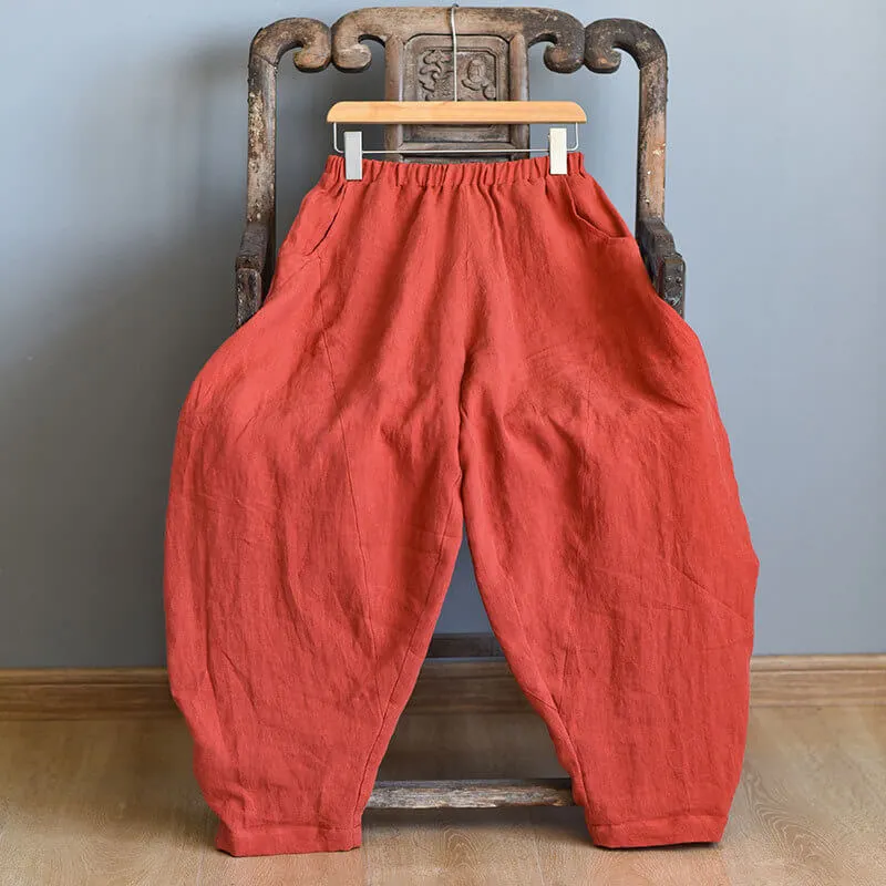 Maxct Plus Size - Spring Solid Color Linen Loose Casual Pants
