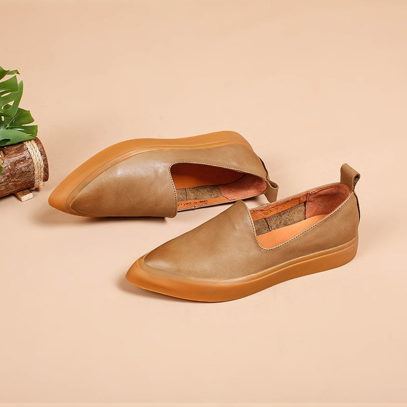 Vegetable Tanned Loafers Pointed Toe Flats Maxct