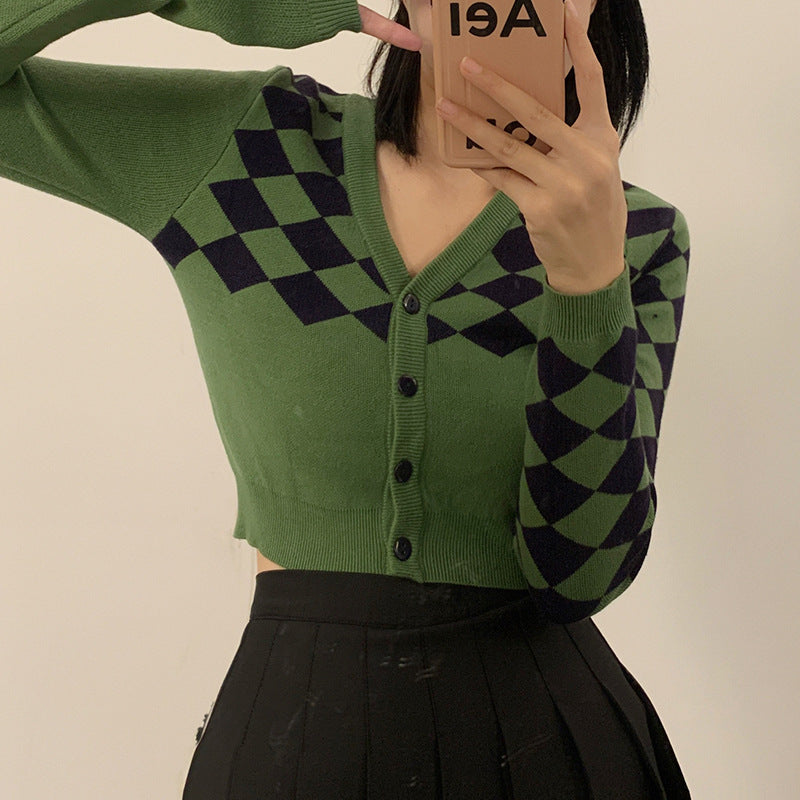 Maxct Vintage Crop Argyle Cardigan