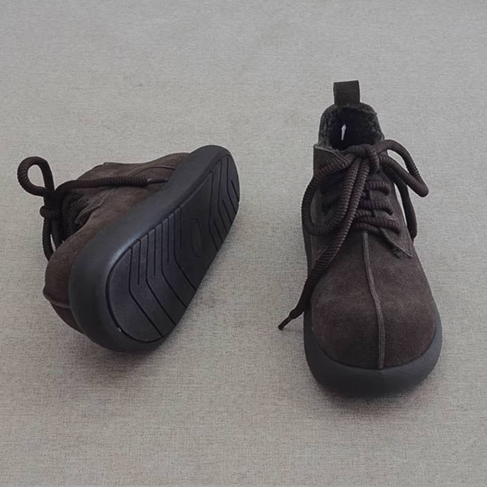 Winter Warm Leather Sueded Wide Toe Plush Lace-Up Boots