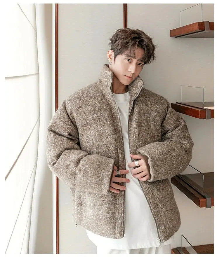 Maxct Thickened Textured Stand Collar Zipper Jacket