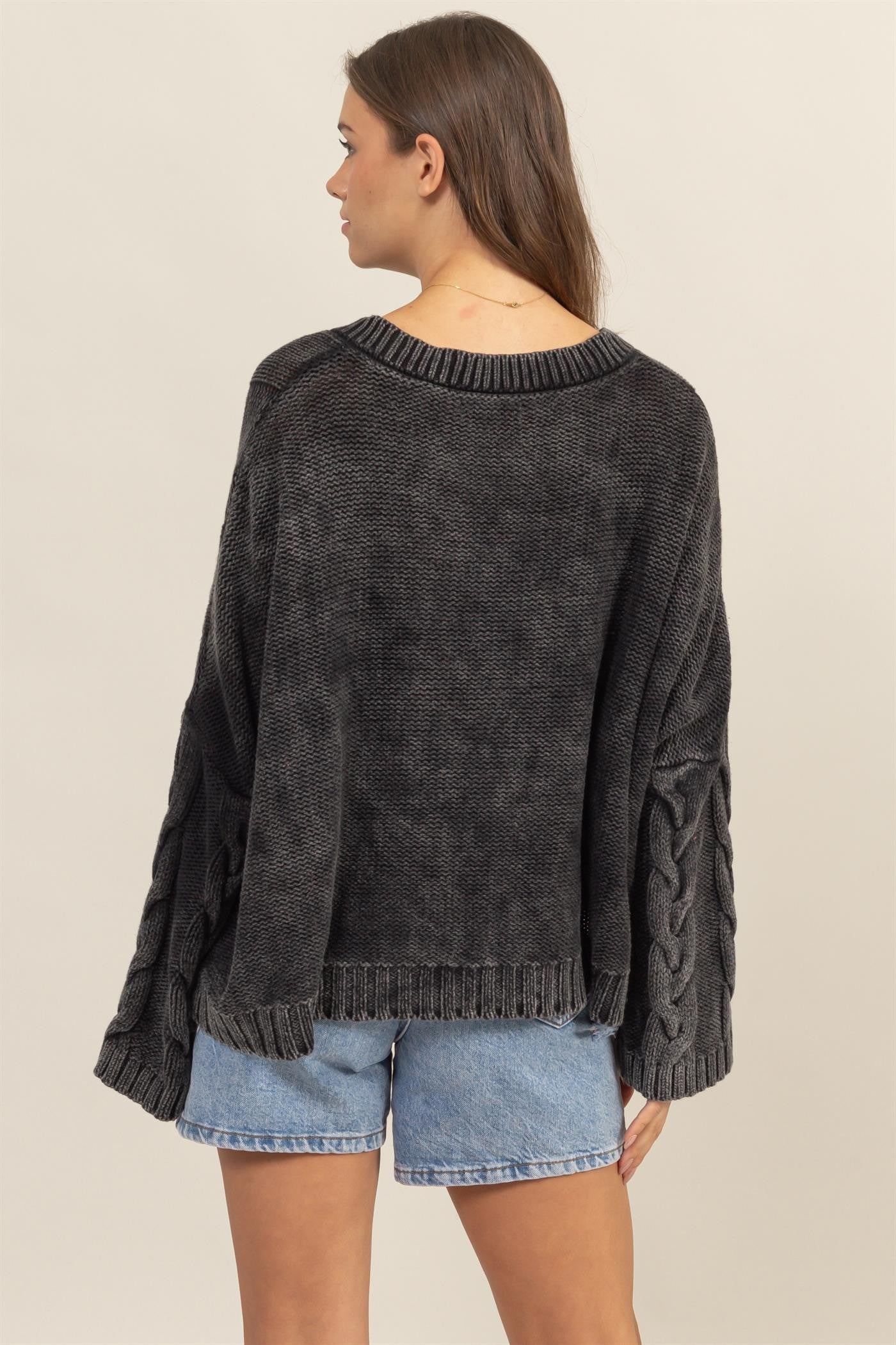 Maxct &HYFVE Cable Knit V-Neck Dropped Shoulder Oversized Sweater