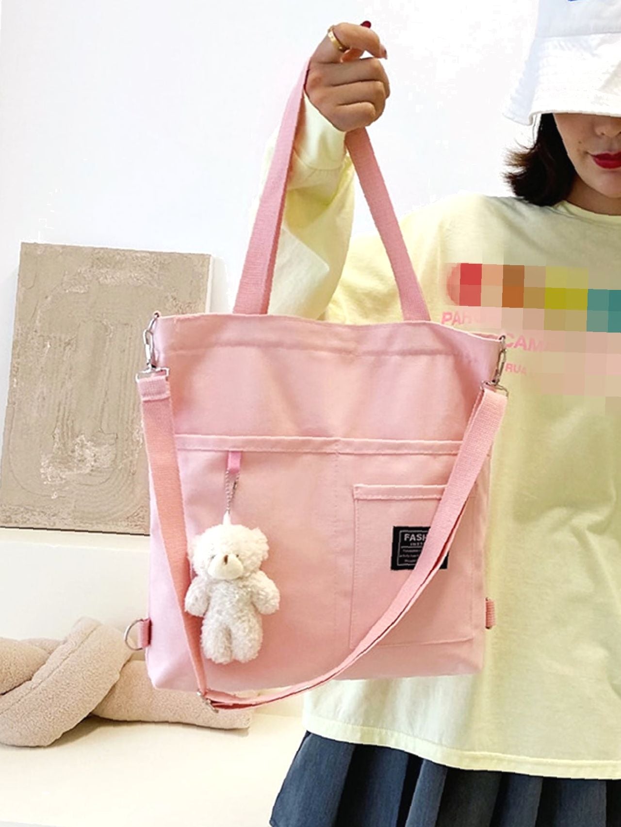 Maxct - Letter Graphic Shopper Bag with Bag Charm  - Women Tote Bags