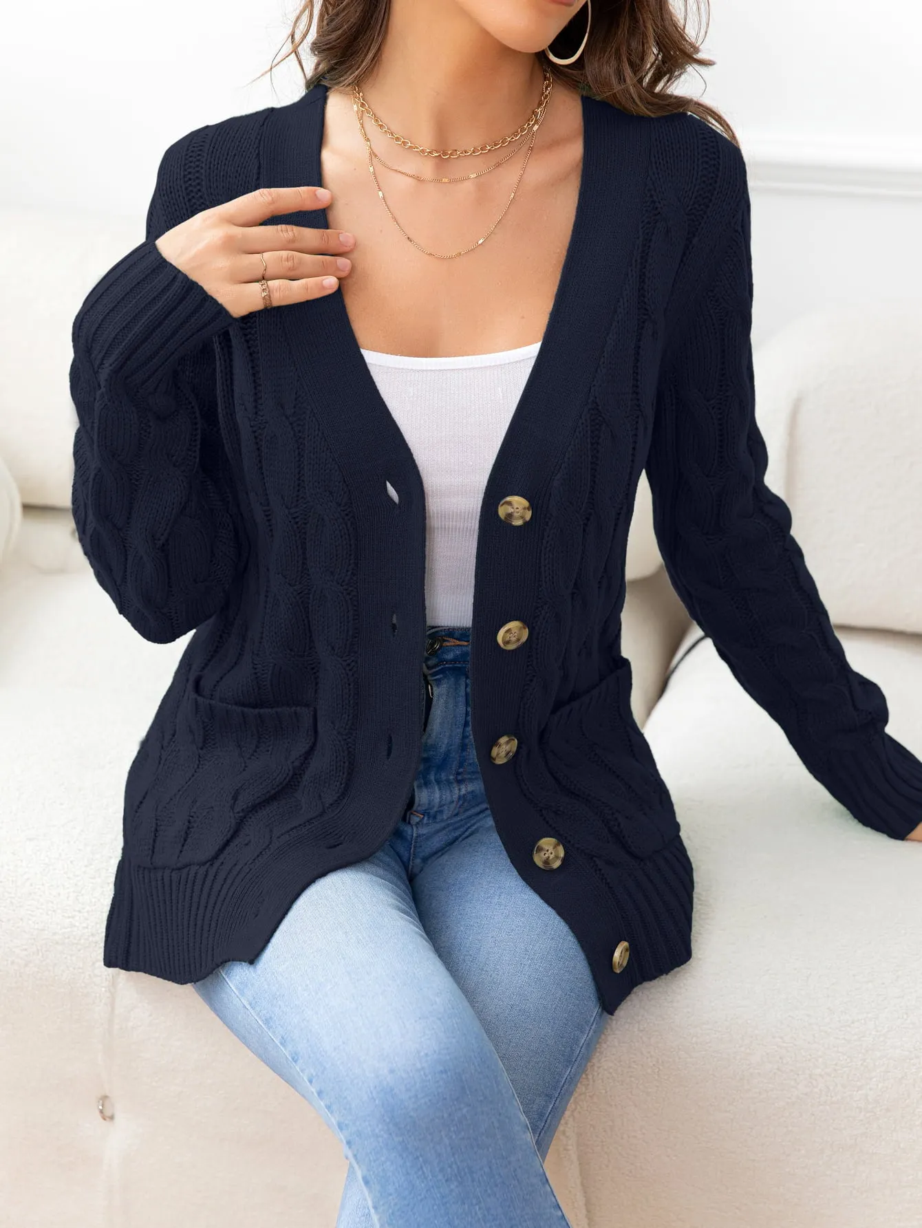 Maxct &Button Down Cable-Knit Cardigan