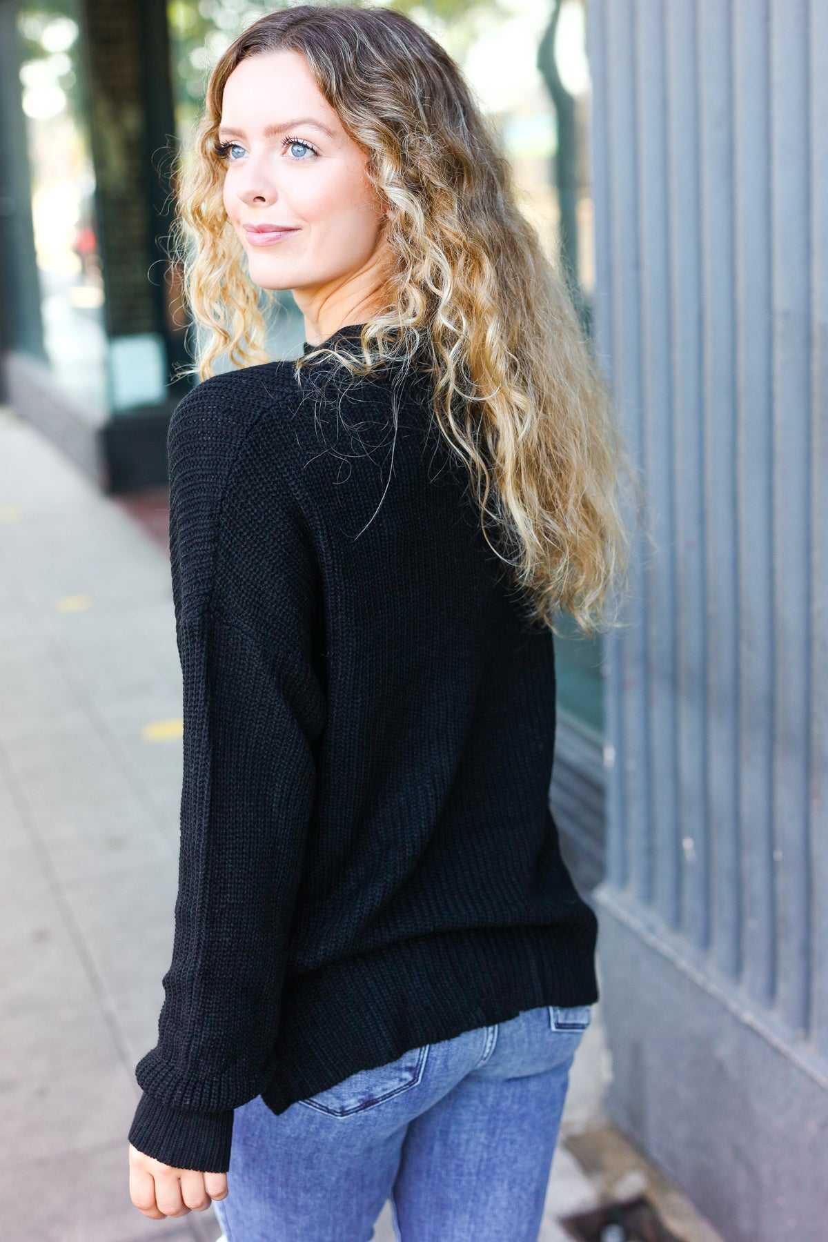 Maxct &Classy Chic Black Mock Neck Chest Pocket Knit Sweater