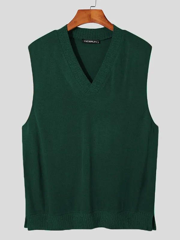 Maxct - Mens V-neck Loose Knitted Sleeveless Sweater Vest