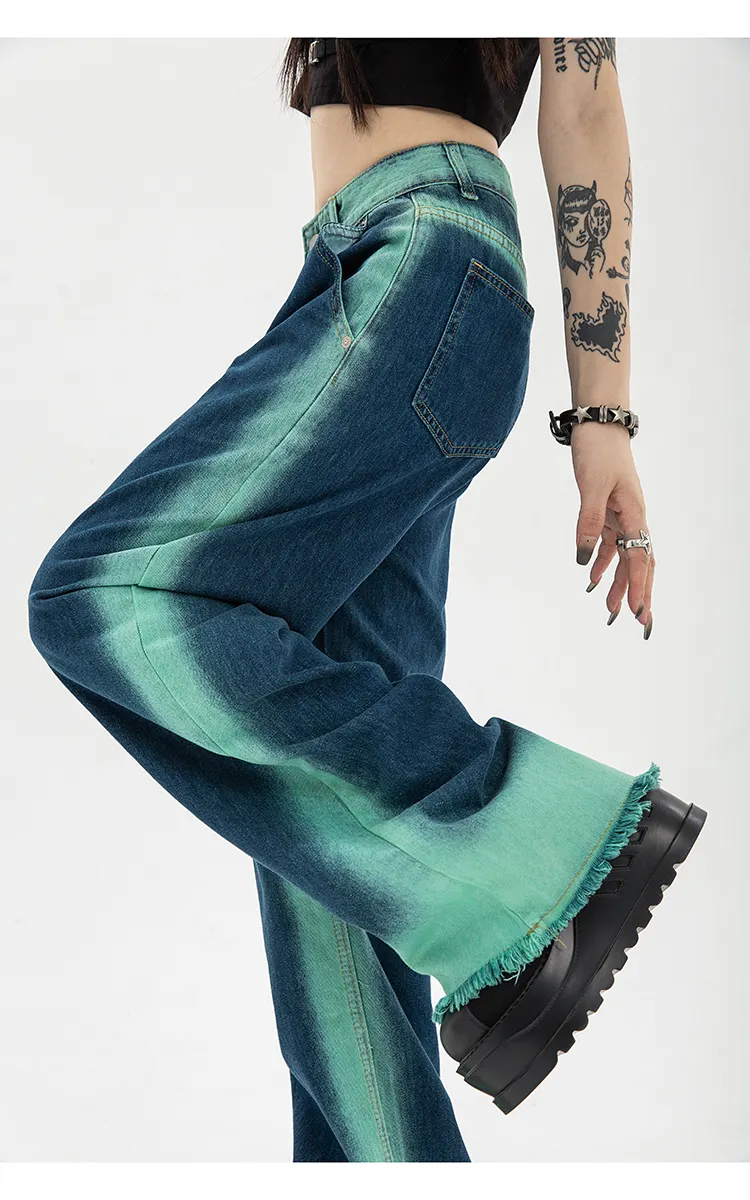 High Waisted Pants Baggy Women's Jeans: Gradient Color Wide Leg