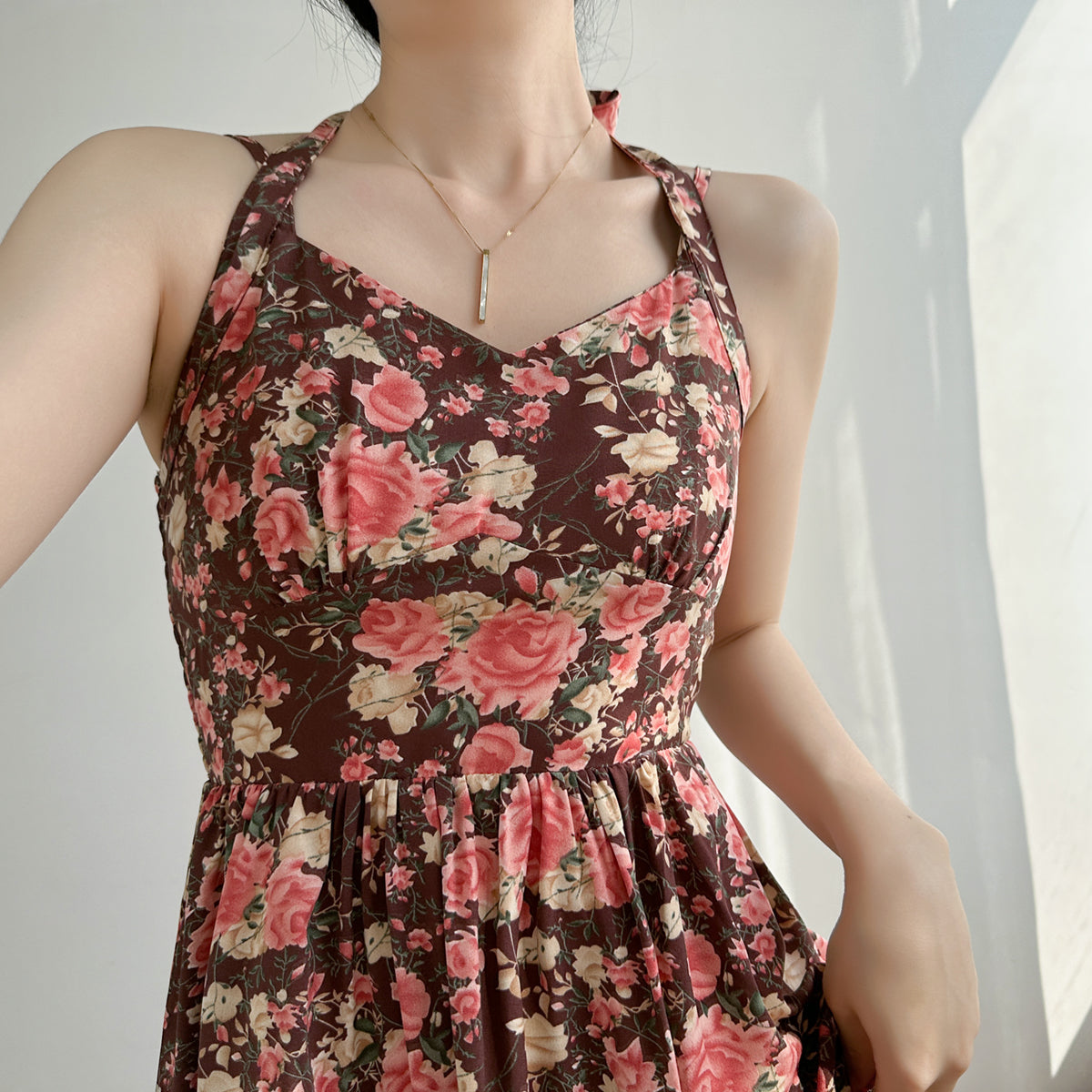 Vintage Rose Halter Midi Dress Maxct