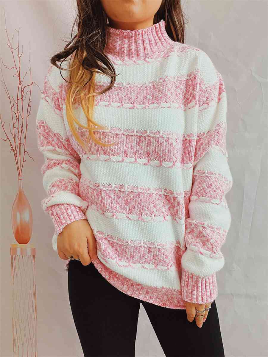 Maxct &Striped Turtleneck Long Sleeve Sweater