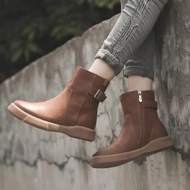 Waxing Ankle Boots Back Buckle Decorate Black/Coffee Maxct