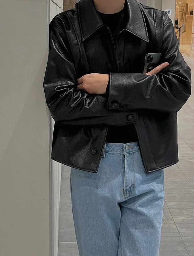 Maxct Cropped Minimal Faux Leather Jacket