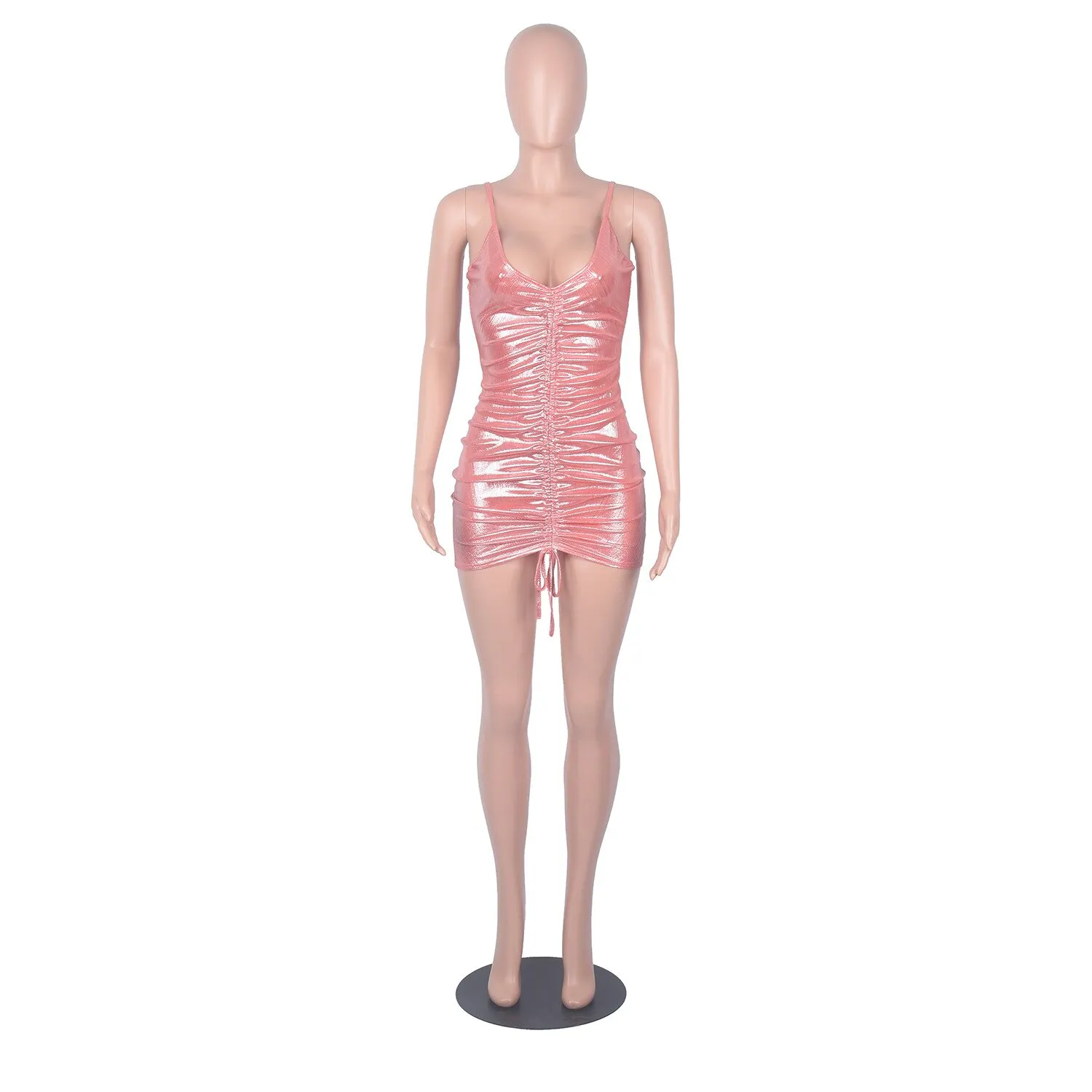 Parity Drawstring Bodycon Mini Dress Sexy Young Little Chap Spaghetti Strap Sweet High Waist Vestidos For Female Summer