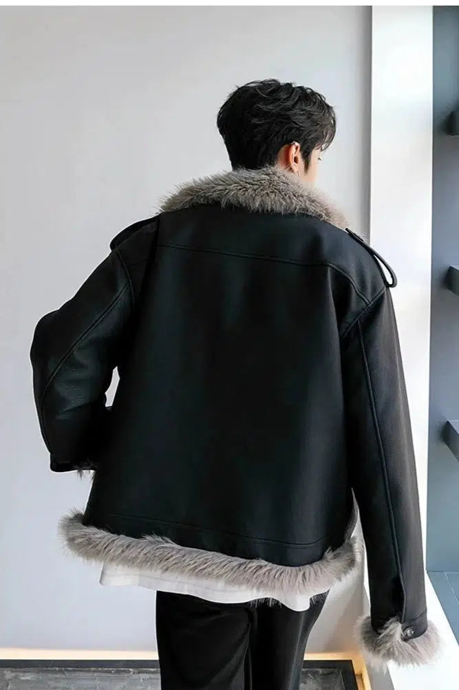 Maxct Unisex Velvet Faux Fur Leather Jacket