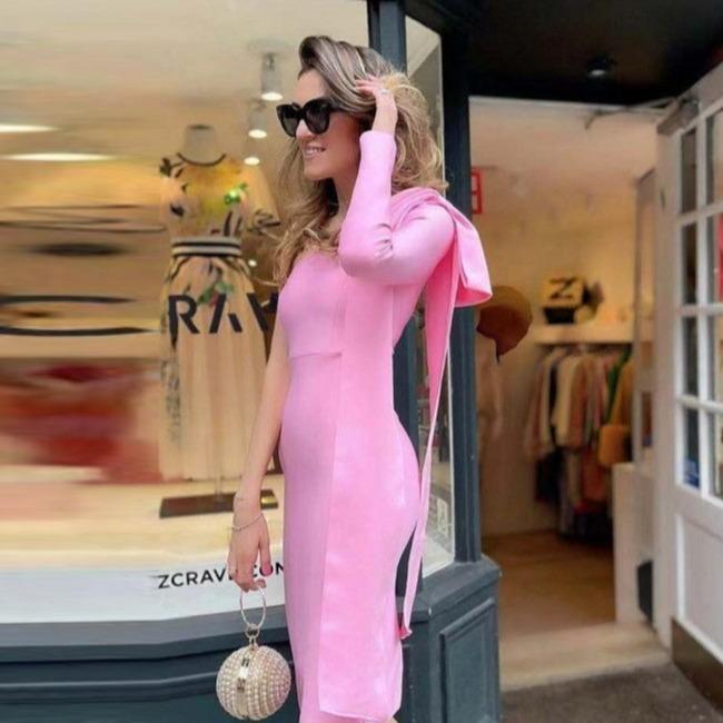Maxct High-end Women's Rich And Golden Style Bandage Dress Three-dimensional Big Bow Shoulder Waisted Dinner Cocktail Dress
