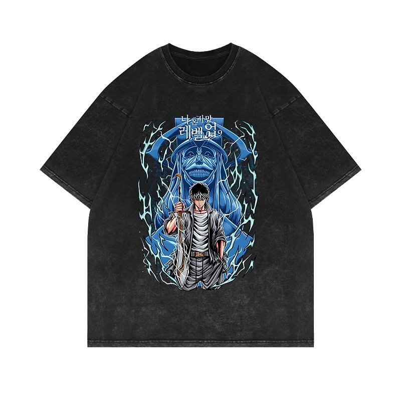 90s Streetwear Solo Leveling Anime T Shirt Men Harajuku Printed Pattern Men Clothing Streetwear Oversized Tops Graphic Cotton Short Sleeve