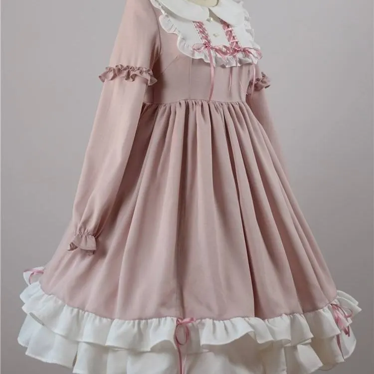 Maxct Japanese Kawaii Sweet Lolita Dresses Peter Pan Collar Ruffles Vestido Mujer Bowknot Patchwork Princess Party Femme Robe