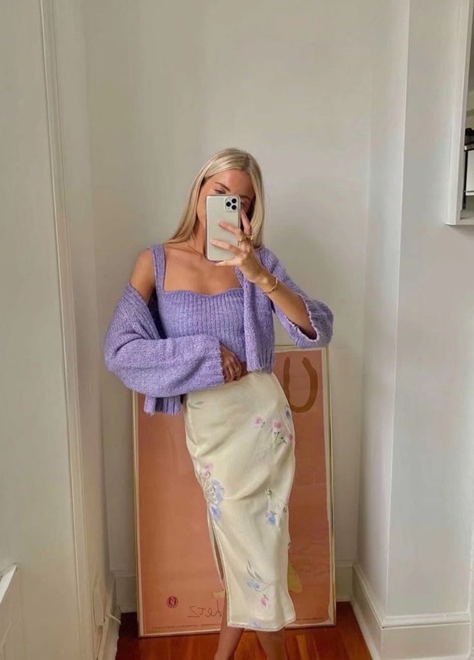 Maxct Knitted Purple Sling V-neck Cardigan