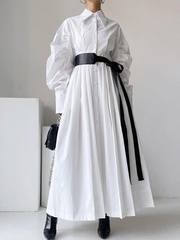 Maxct Nipped Waist Baller Sleeve Shirt Dress with Belt