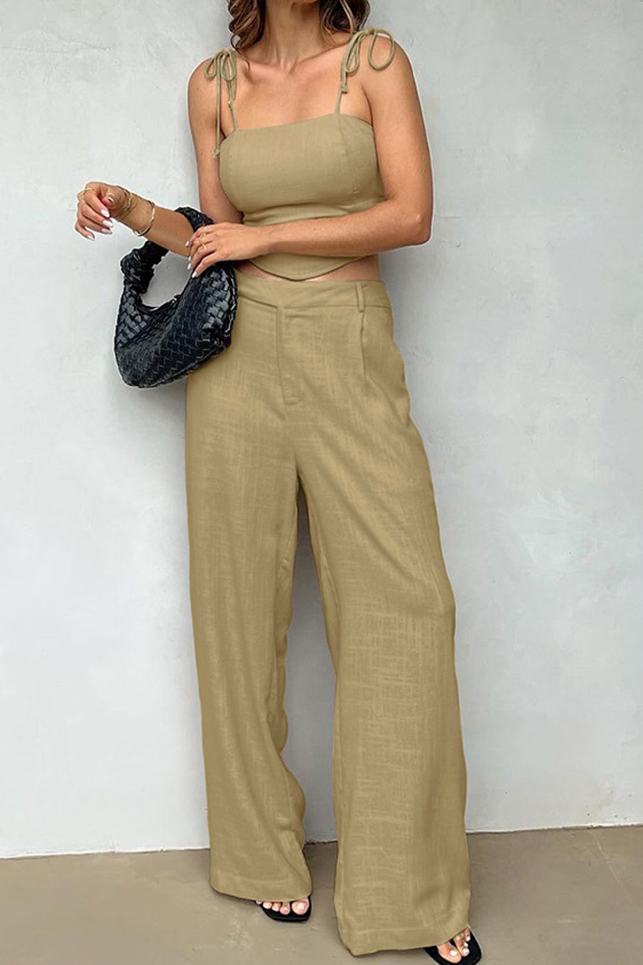Maxct Cotton Tie-straps Cami Tops Pants Suits