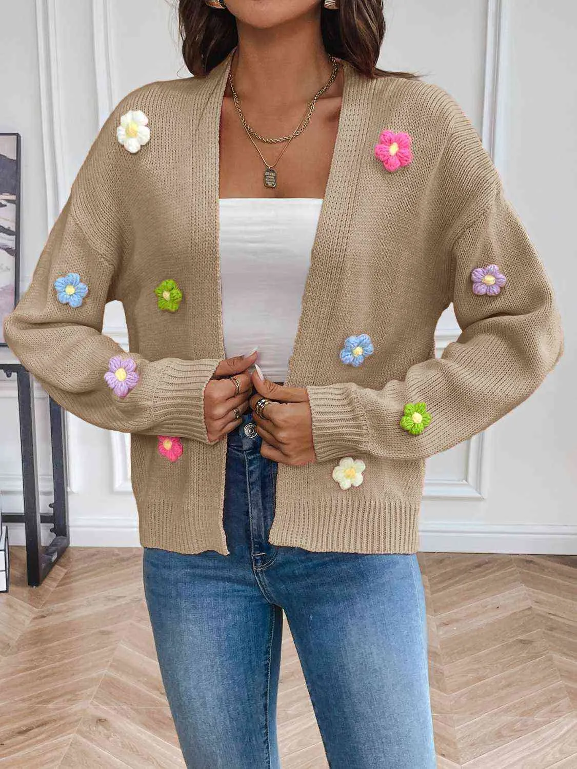 Maxct &Floral Long Sleeve Open Front Cardigan