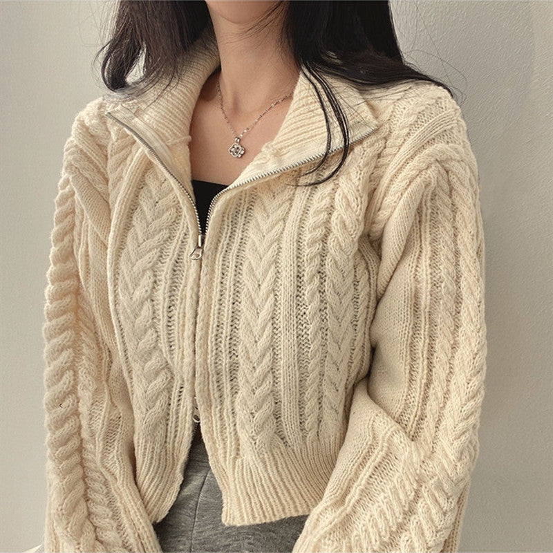 Maxct Twist Double Zipper Design Short Cardigan