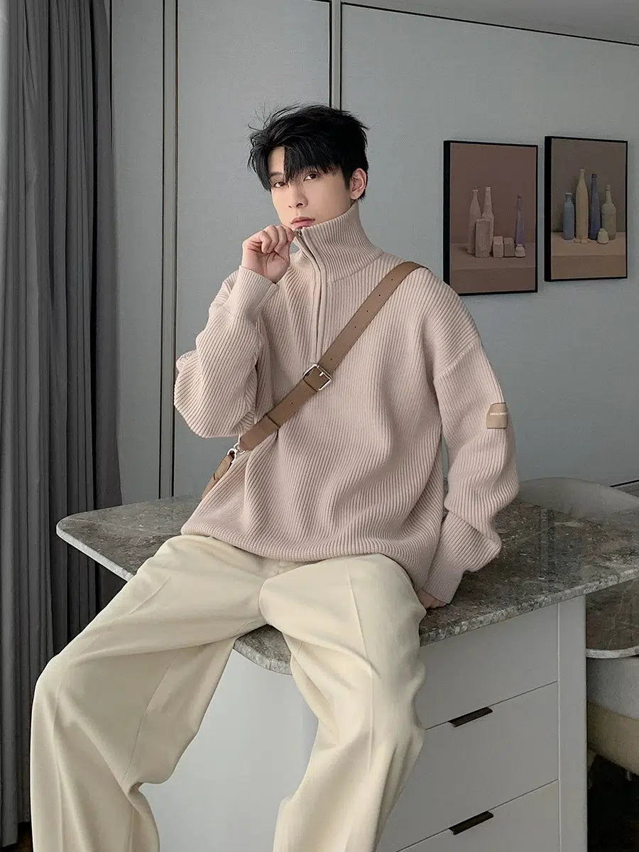 Maxct Thickened Turtleneck Half-Zip Lapel Sweater