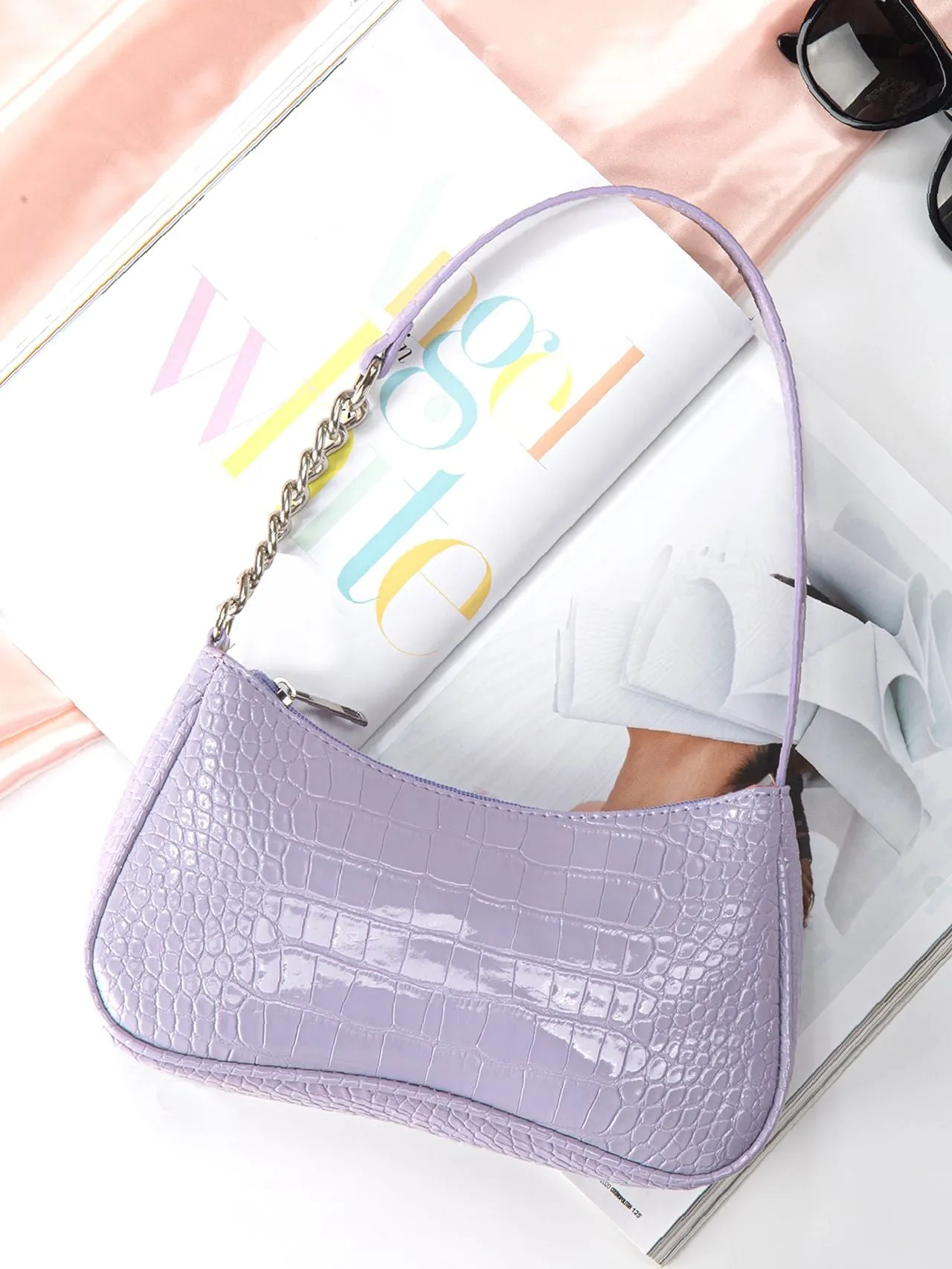 Bag For Love - Croc Embossed Baguette Bag  - Women Maxct Bags