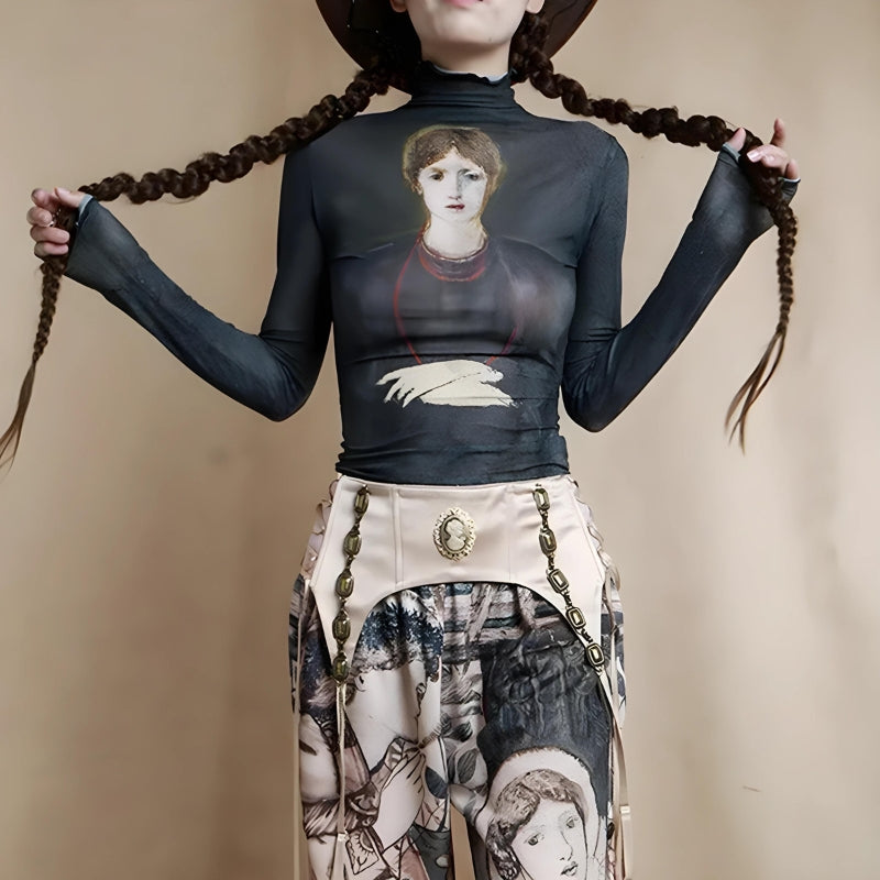Maxct &Goth Dark Female Figure Mesh Top
