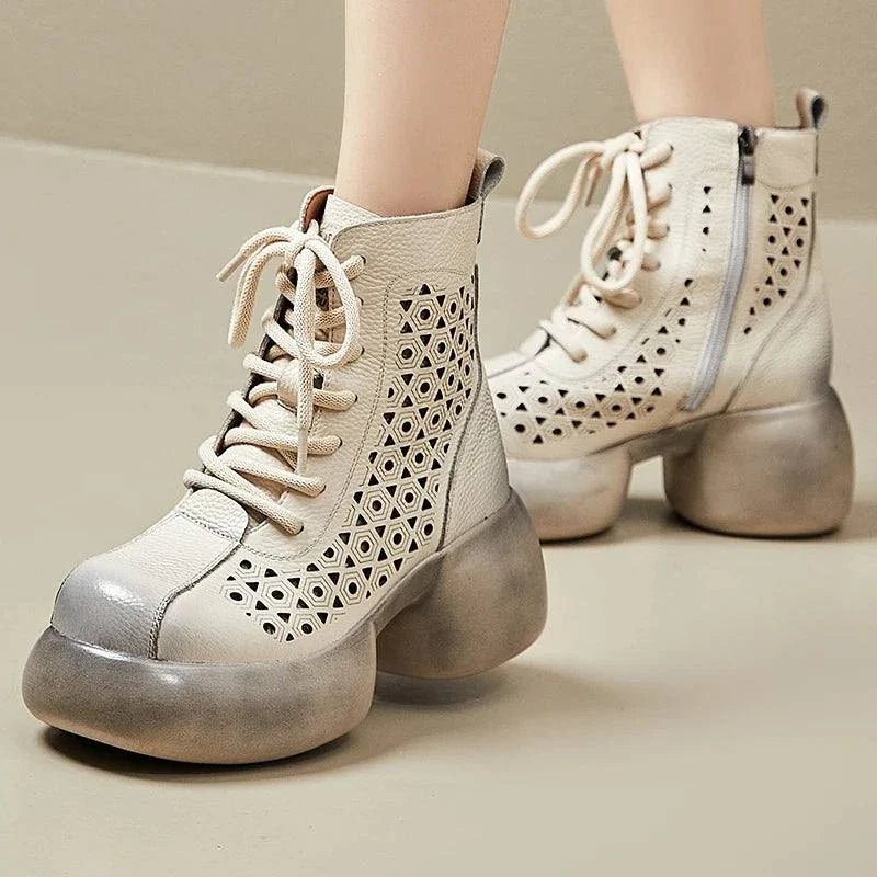 Platform Genuine Leather Ankle Boots for Women Maxct