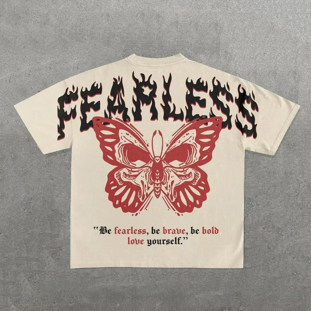 Maxct European and American fashion trend cartoon print oversized T-shirt men's Y2K street Harajuku loose short-sleeved T-shirt