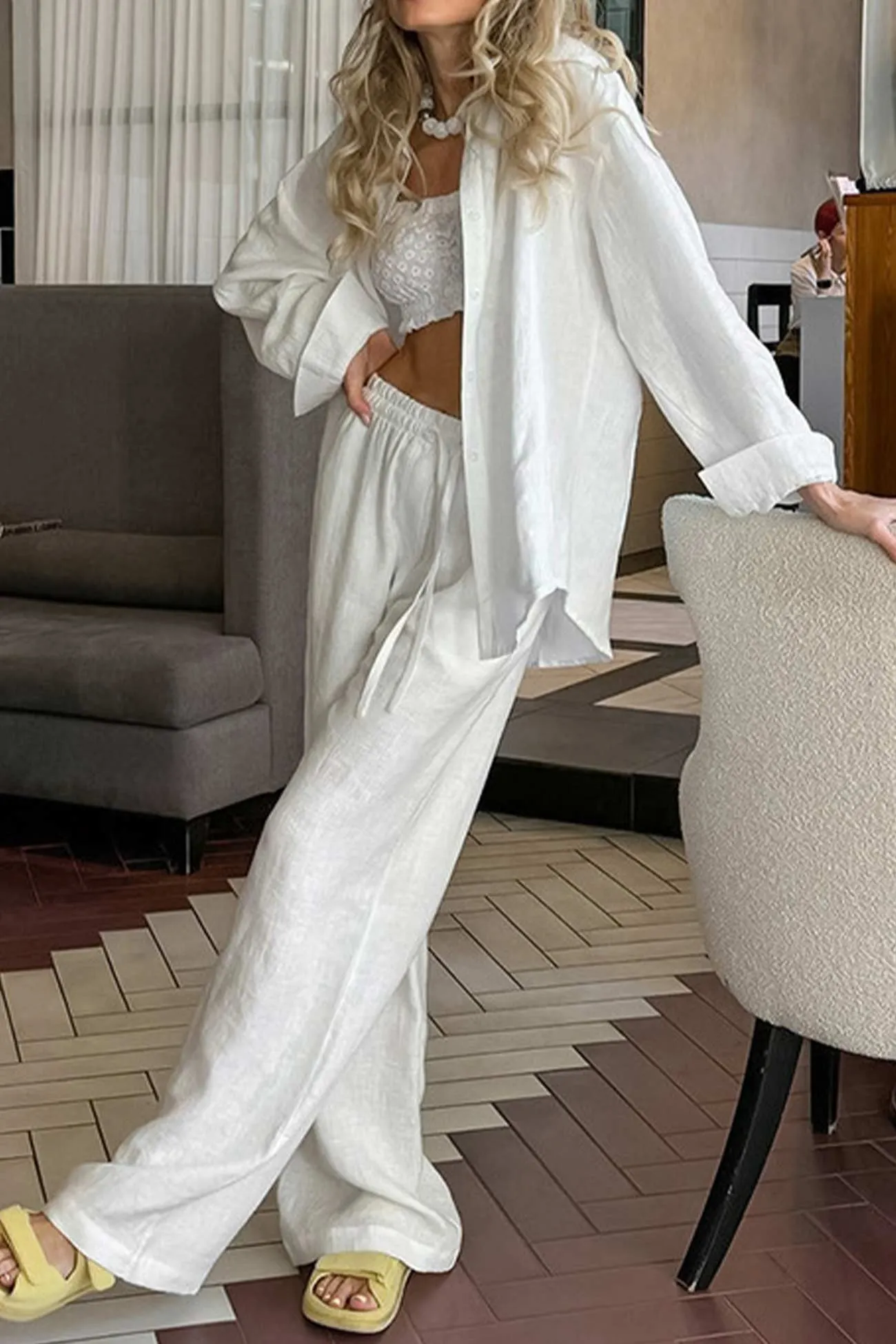 Maxct Cotton Button Long Sleeve Long Pant Set