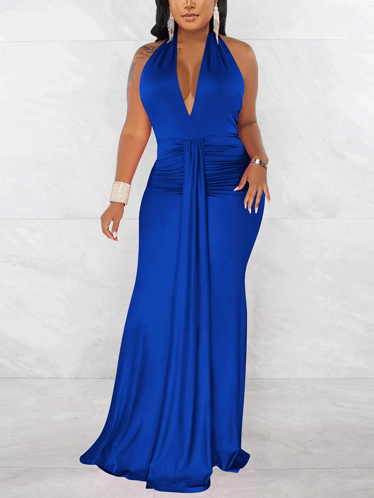 Halter Ruched Maxi Dress Maxct