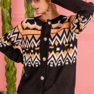 Maxct &BiBi Ethnic Pattern Button Up Knit Cardigan
