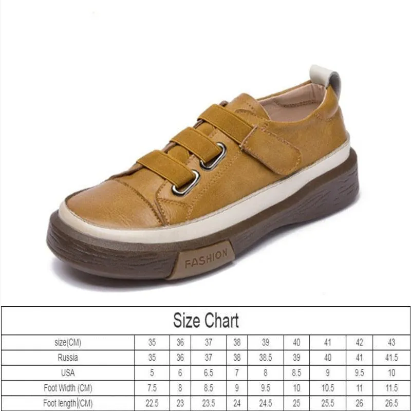 Hook & Loop Leather Sneakers for Women Maxct