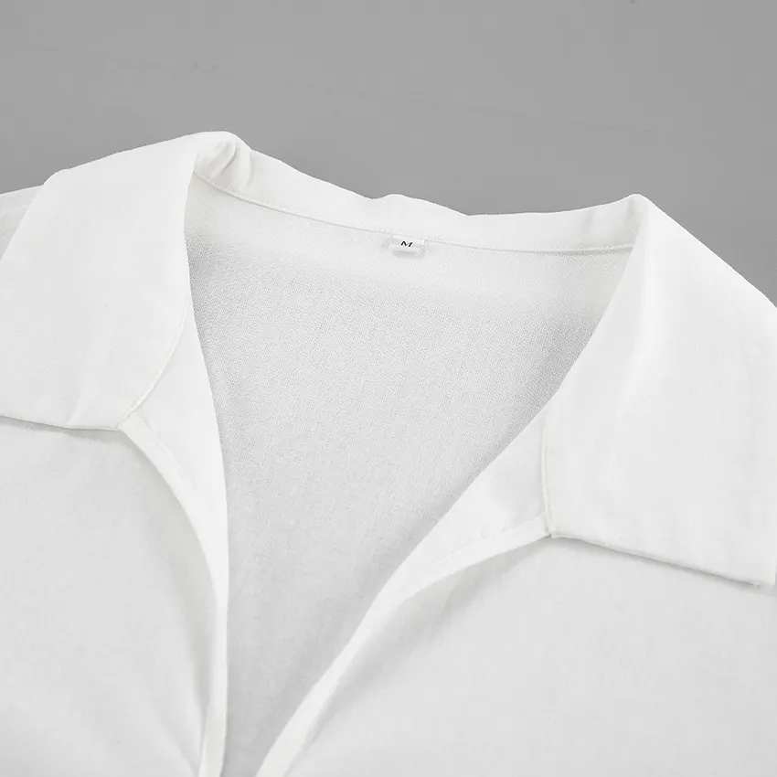 Hollow Out Lace Up White Cotton Linen Shirt Women's Long Sleeve Loose Casual Sexy Lapel Cardigan Top Female Summer new