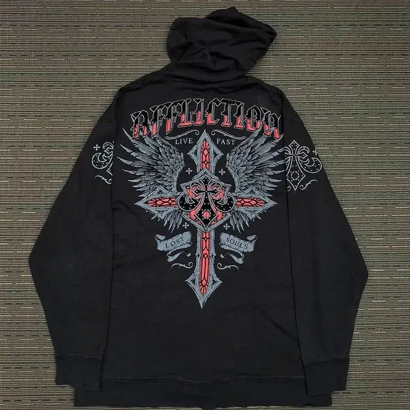 Maxct 90s Streetwear Woman Embroidery Goth Hoodies Autumn Winter Zip Up Long Sleeve Loose Jacket Coats Y2k Harajuku Casual Oversized Sweatshirts