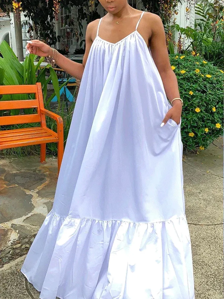 Spaghetti Strap Ruffle Maxi Dress Maxct