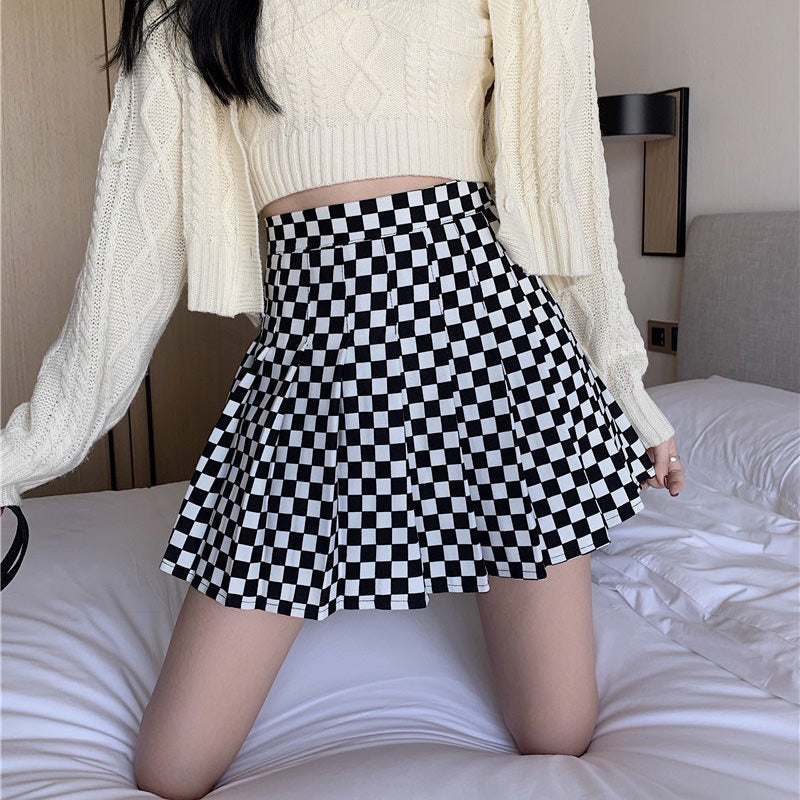 Checkered Print Pleated Skirt Maxct