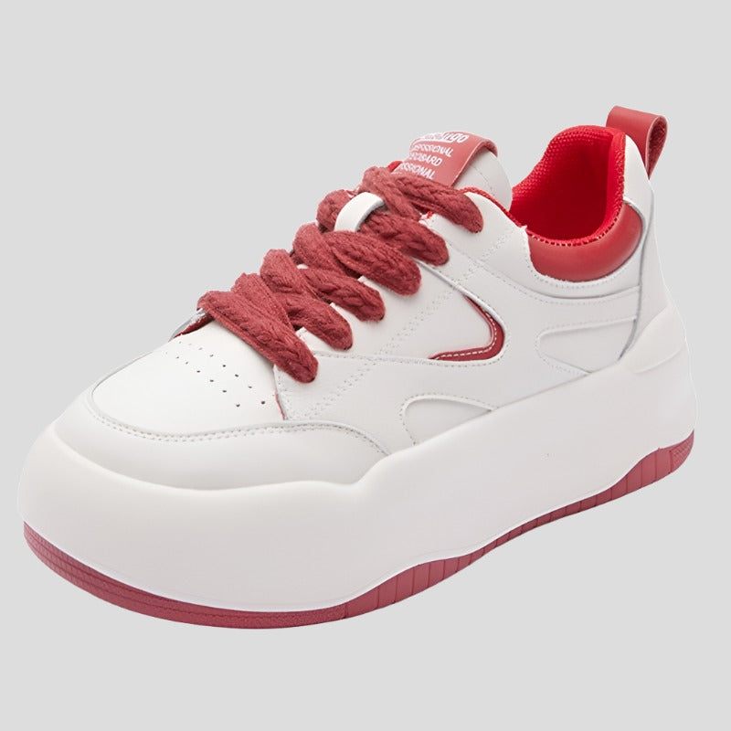 Stylish Women's White Leather Chunky Trainers with 6cm Heel Maxct